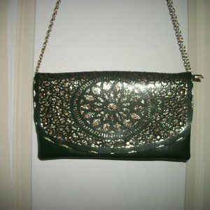 FORESTY GREEN W GOLD FLOWER SWEET BMC PURSE